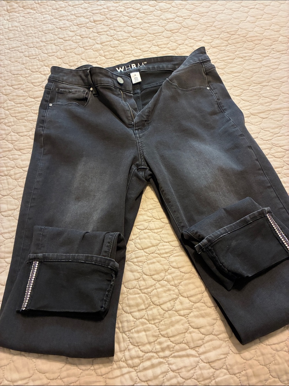 White House Black Market Black Cropped Ankle Jeans with Rhinestone Cuff